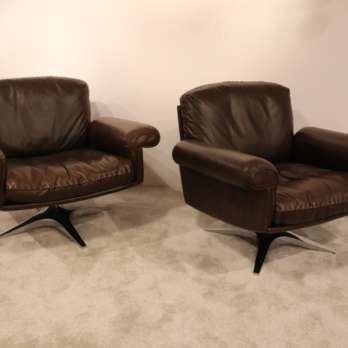 Swiss quality leather sofa group brown patinated (8)